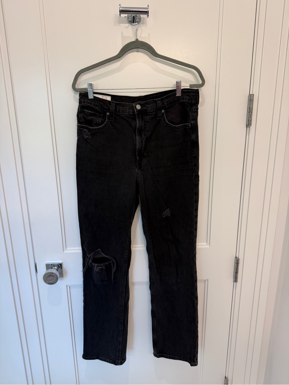 GAP 90s Loose High Rise Black Denim Jeans Ripped Size 10 Long